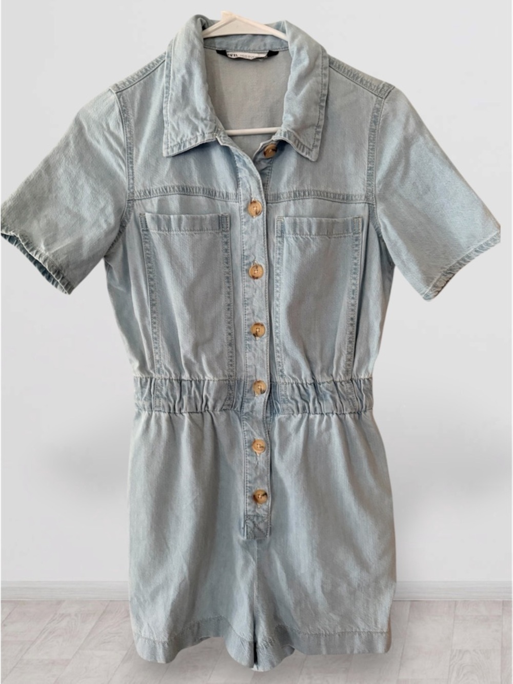 ZARA Light Wash Denim Romper - Size XS